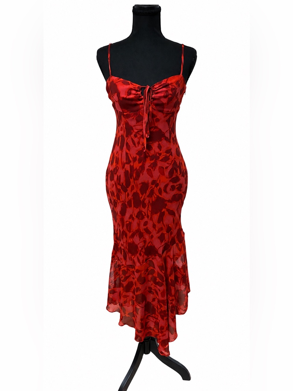 Peppermayo Red Watercolor Floral Asymmetrical Slip Midi Dress Small Size 4 - Picture 4 of 9